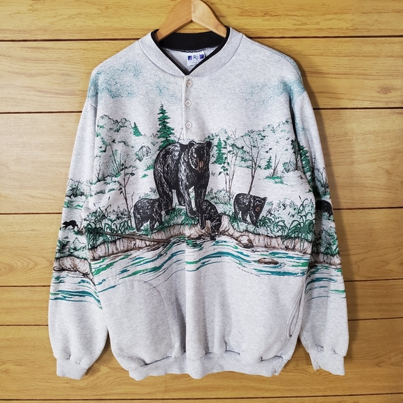 Vintage Other - Vintage 90s Black Bear Cubs Nature Scene Sweater